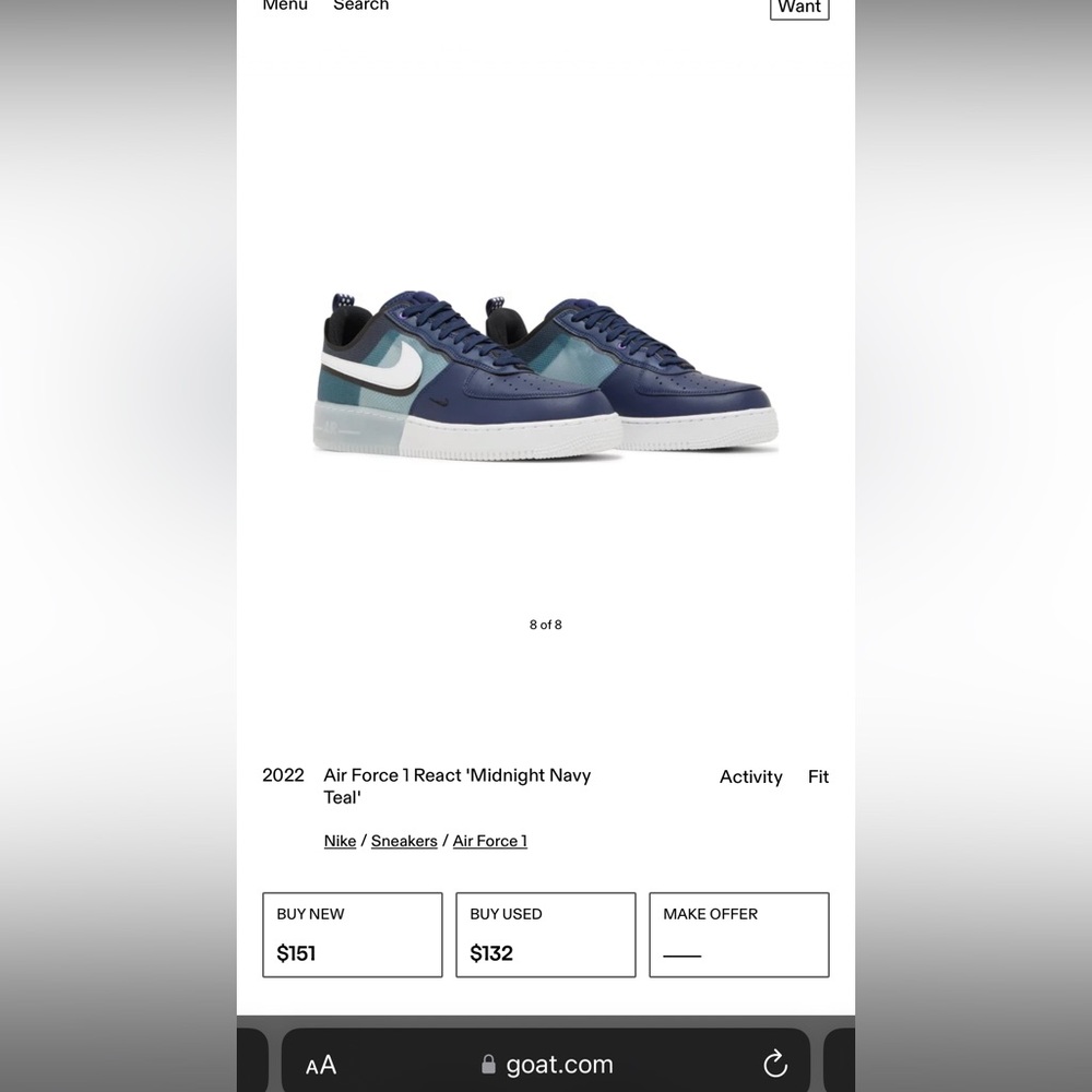 Nike Air Force 1 React - NEW IN BOX - Midnight Navy Teal